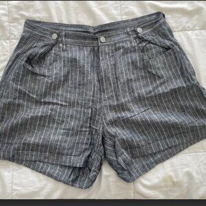 Grey and white striped pleated shorts by Olivaceous